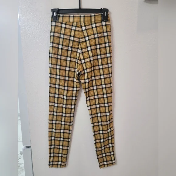 Urban Outfitters  Yellow Black Plaid Tartan Front Zip Pants Size 2 - Picture 8 of 8